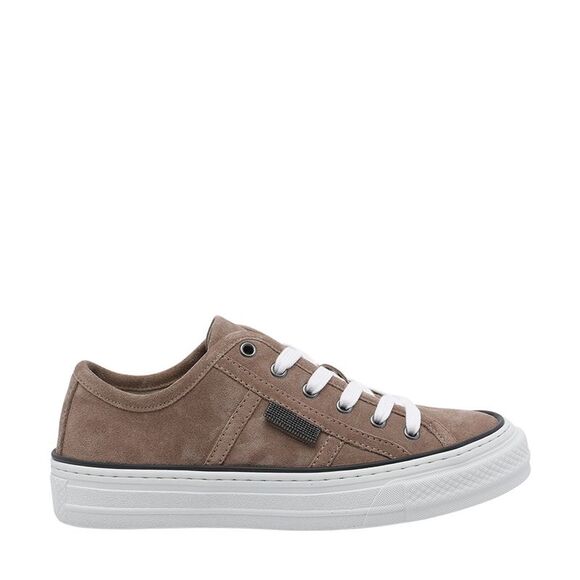 Brunello Cucinelli Women Suede Sneakers With Shiny Tab
